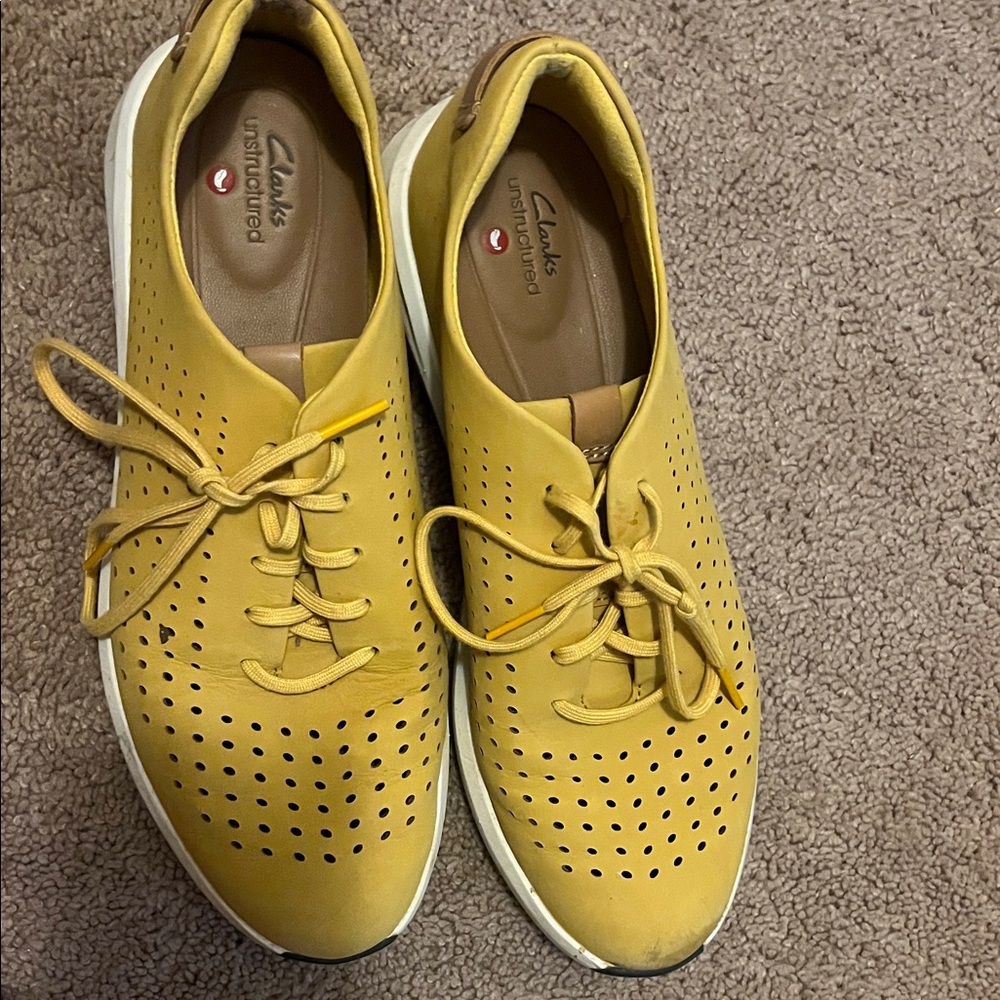 Clarks Unstructured Mustard Perforated Sneakers